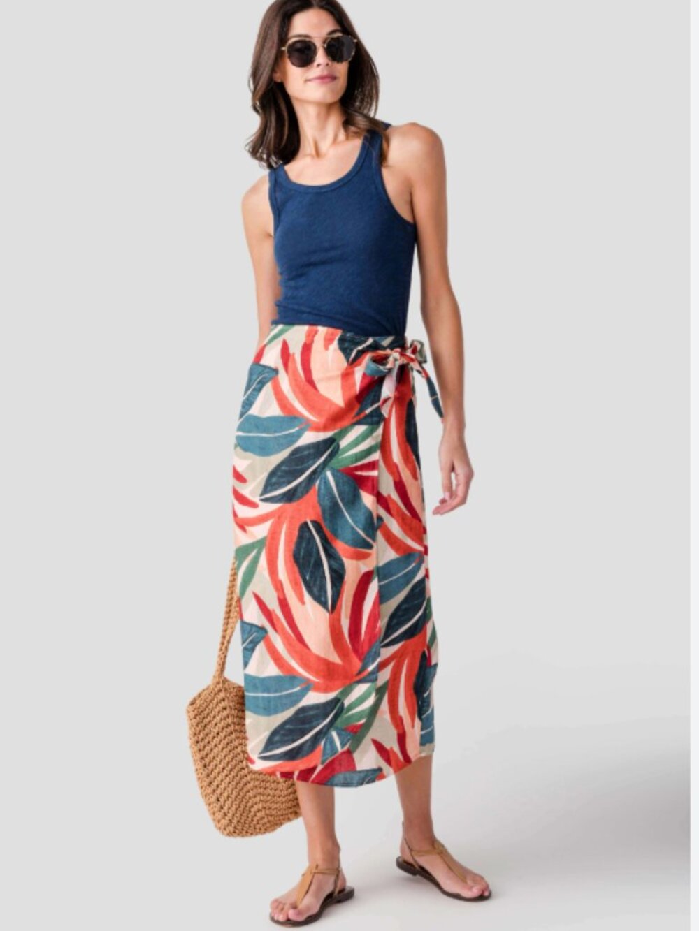 Dress Forum Lagoon Daze Midi Wrap Skirt ( Color: Sun Orange Palm, Size: S) - NWT
